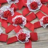 Dekorative Blumen 10pcs Ribbon Blume Bögen mit Rose Applikationen Hochzeitsdekoration B035