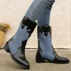 Boots pour femmes au milieu de l'éloge 2024 Chaussures de slip-on de mode d'hiver pour femmes carrés talons med femmes patchwork dames