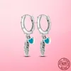 Hoop Earrings 2024 925 Silver Turquoise Hearts And Feather For Women Fashion Earring Jewelry Brincos