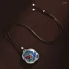 Kedjor i charms fyrkantiga hänge 925 silverfärgad emalj Phoenix Peony Flower Necklace för män och kvinnor mode bankettsmycken