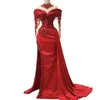 Sexy Side Slit Long Prom Dresses con aplicaciones de encaje de falda desmontables al hombro Vestido de noche de color rojo oscuro para mujeres Vestido especial de la fiesta del concurso