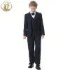 Trousers New Arrival Solid Navy Blue Boys Suits for Weddings Children Party Host Costume Wholesale Clothing Coat Pants Vest 3pcs Blazer