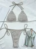 Kadın Mayo Örgü Balık Net Bikini Set Katı Yuaf Mayo Seksi İki Parça Set Bikinis Yaz Plaj Maması Takım Kadın S-XL