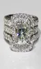 Luxe 10K White Gold 3ct Lab Diamond Ring Sets 3in1 Engagement Wedding Band Ringen voor vrouwen Men Verklaring Party Sieraden Gift8248341