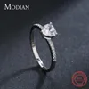 Band Rings Modian Sparkling 925 Pure Silver Heart 1Ct Transparent CZ Finger Ring Lämplig för Womens Classic Luxury Wedding Accessories Smyckesgåvor J240410