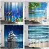 Ocean Beach Shower Curtains Island Sailboat zeester zeeschildpad vissen onder water landschap bad gordijn stoffen badkamer decor haken