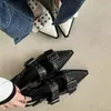 Slingback Shoes Gothic Chunky Heels Womens Pumps Rivet Street Style Medium Heel Punk Vintage Casual Sandals Spring Summer 2024 240407