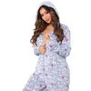 Femme de nuit femme Pyjama imprimé floral à manches longues à capuche à capuche à la maison porte des vêtements avec fermeture éclair pour l'hiver automne s / m / l / xl