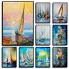 Abstract paesaggio dipinto yacht e barche a vela View Sea View Poster Poster Carte Wall Art Picture per soggiorno Decorazione per la casa