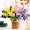 Decorative Flowers 5 Forks Provence Artificial Purple Fake Lavender Bridal Bouquet Green Silk Leaf Home Party Wedding Christmas Decorations