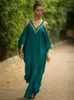 Basic casual jurken 2023 sexy koude schouder v nek vleermuizen mouw losse zomer strandjurk plus size dames strandkleding kaftan zwarte jurken q943 l49