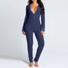 Women's Pants Open Crotch One-Piece Pajamas V-Neck Home Clothes Sleepwear