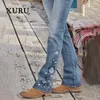 Jeans femininos Xuru - calças européias e americanas de cintura alta bordada para mulheres Slim Fit Denim K1-1109