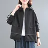 Spring Autumn 2023 Khaki Black Casual Coat Women New Long-Sleeved Hooded Jacket Loose Plus-Size Zipper Pocket Windbreaker Female