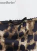 Aonibeier leopard estampa feminina mini vestido tráfego de verão sem mangas e sem costas arco slim túnio extremo curto cetim y2k 240411