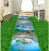 Wallpapers 3d vloeren gras kreek karper lotus badkamer keukenvloer pvc behang schilderen