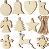 10pcs enfeites de madeira de madeira de madeira fatias de madeira inacabadas com buracos pingentes em branco de madeira para crianças DIY DIY Craft Christmas Tree Decor