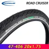 Schwalbe Road Cruiser 20 tum Black-Reflex Wired Bicycle Tire 47-406 20X1.75 för stadsfoldning av cykelcykelcykeldelar