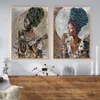 African Woman Abstract Art Portrait Traditional Clothing Canvas Painting Color Wall Art Graffiti Poster Prints Home Decor Murals