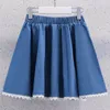 Flickor koreansk stil veckade kjolar sommar barn denim kaka mini kjolar elastiska midja barn pettiskirt 11 12 år