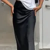 Skirts Fashion Satin Black Long Skirt For Women Y2K High Waist Hip Package Female 2024 Casual Loose Street Wear