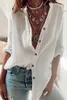 Women's Blouses Shirts 2023 Spring Autumn New Simple Solid Women Long Sleeve Shirt Casual Loose Womens Top V-neck Female Blouse 240411