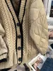 V-hals gebreide patchwork causale vrouwen Parka jas lange mouw met eenzuigelijke mouw gekakte jas 2023 Autumn Winter Parkas