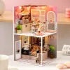 DIY Drewniane Doll House Miniaturowe zestawy z meblami dla dziewcząt sypialnia kawiarnia Casa Dollhouse zabawki dla dorosłych prezenty urodzinowe