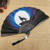 Decoratieve beeldjes 1 st vouwen ventilator doek hand vastgehouden zak bamboe handvat retro chinese stijl ambachten home decor feest gunsten ornament ornament