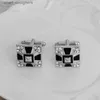 Cuff Links Punk Black Enamel Square Pyramid Cross Cufflinks For Mens French Shirt Rhinestone Taper Cone Cuff Links Buttons Party Gift Y240411