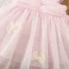 Flickans klänningar barnkläder sommarflickor klänning söt tredimensionell blommor båge fast färg halter prinsessa 1-3 år barn klänning