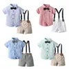 TIE Bow Baby Kids Clothing مجموعات القمصان شورتات مخططة كارديجان الأولاد الصغار الصغار القصيرة الأكمام