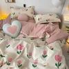 ピンクのチューリップの寝具セット花ral布団カバー枕カバー枕カバー詰め物なしのシングルクイーンサイズの男の子の女の子ベッドリネン