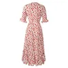 Casual Dresses Formal For Wedding Guest Deep V Neck Beach Style Half Sleeves Dress Summer Floral Print Side Slit Mini