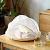 Hot Sales!!! Bamboo Picnic Food Serving Basket Anti Flies Insect Net Cover Bread Fruit Tray