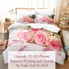 Rosa blommakiktsskydd och kuddväskor Set King Size 220x240 dubbelsäng singel 3D Queen Bedding Sets Pink Full Twin Quilt Linen