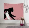 Fundo de parede de gato de animal fofo Tapestry Art Wall Design Design de linha simples Decoração de parede da parede de colaboração Yoga Mat Picnic Cloth Home