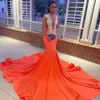 Party Dresses Orange Sparkly African Prom Formal For Women Luxury Crystal Black Girl Birhtday Evening Ceremony Gown Vestido De Festa