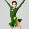 Wear 2024 Fashion Long Manchet National Standard Latin Dance Professional Robe For Girls Samba Chacha Green XS7687