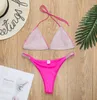 Swimwear pour femmes sexy Femmes Sequins Rignestone Crystal Diamond Push Up Bikini Set Bra High Waist Massuit Bathing Fulging