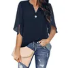 Women's Summer Tops Short Sleeve Casual Shirts V Neck Chiffon Dressy Blouse Tops 2404111