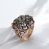 Wbmqda Hot Vintage Rings for Women Grey Crystal Hollow Carved Flower Antique Gold Color Fine Wedding Jewelry Daily Accessories