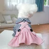Dog Apparel Clothes Black Button Plaid Dress For Small Medium Dogs Cat Spring Summer Pet Clothing Costume Supplies Skirt
