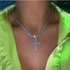Choker glanzende witte kristallen voor kruis hangketting heilig met Rhinstone -keten unisex mode -sieraden