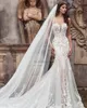 Modest Sweetheart Neckline Wedding Dresses Off The Shoulder Lace Appliques Sweep Train Mermaid Bridal Gowns