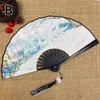 Decoratieve beeldjes 1 st vouwen ventilator doek hand vastgehouden zak bamboe handvat retro chinese stijl ambachten home decor feest gunsten ornament ornament