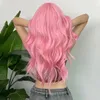 Perucas de cabelo sintéticas de cosplay ondulada longa rosa com franja para mulheres brancas afro lolita onda de água de halloween calor reisitant wig 240402