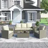 5 -teilige Rattan -Sitzungsgruppe mit Kissen und Tisch, Terrassenmöbel, Outdoor Wicker Sectional