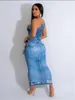 Casual jurken 10 groothandel maxi vrouwen zomer een schouder bodycon jurk sexy denim printing party street slijtage bulk kleding 10880