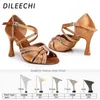 Dance Shoes Dileechi Latin Women Bronze Satin Rhinestones With Buckle Salsa Party Ballroom Dancing High Kuba Heel 9cm 2024